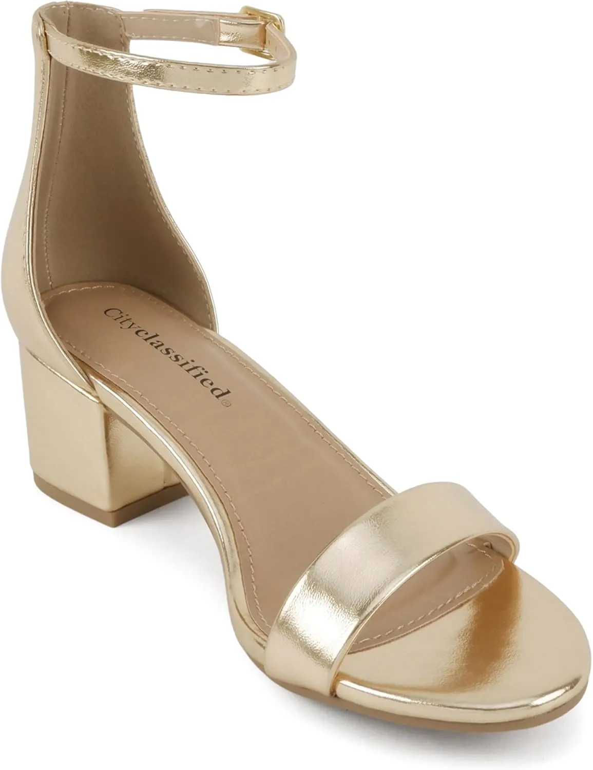 City Classified Women's Block Open Toe Ankle Strap Heeled Sandals