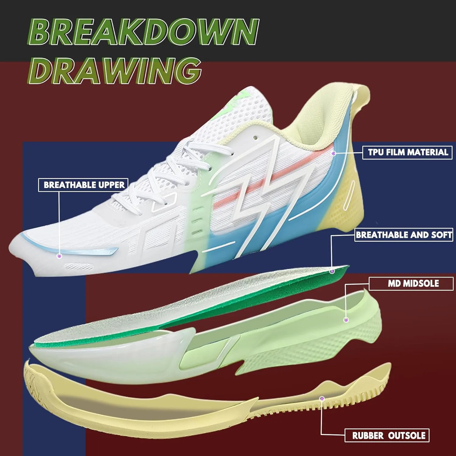 CJSPORX Men Women Basketball Shoes Breathable Non Slip Outdoor Fashion Sneakers