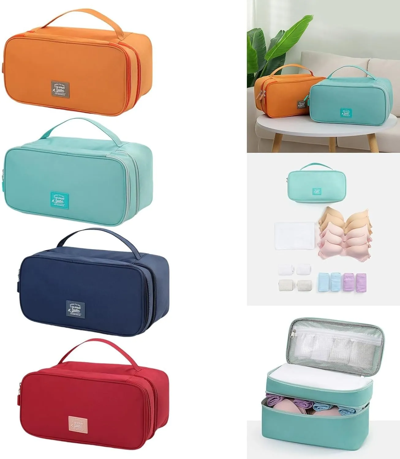 Clothes Organizer Double Layer Bra Bags Underwear Organize Storage Bag Portable Bra Packing Cube Indoor Storage Boxes Household Goods Convenience and Tidinessm,Bathroom Accessories(Orange)