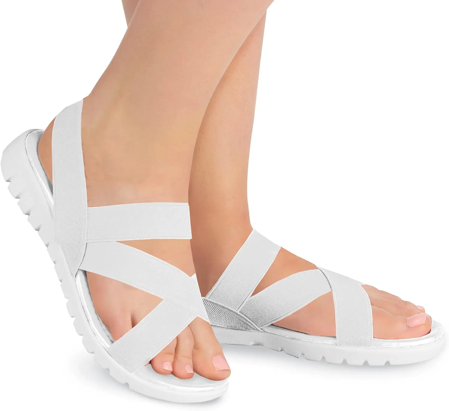 Collections Etc Women's Casual Criss Cross Summer Stretch Strap Sandals Black 11