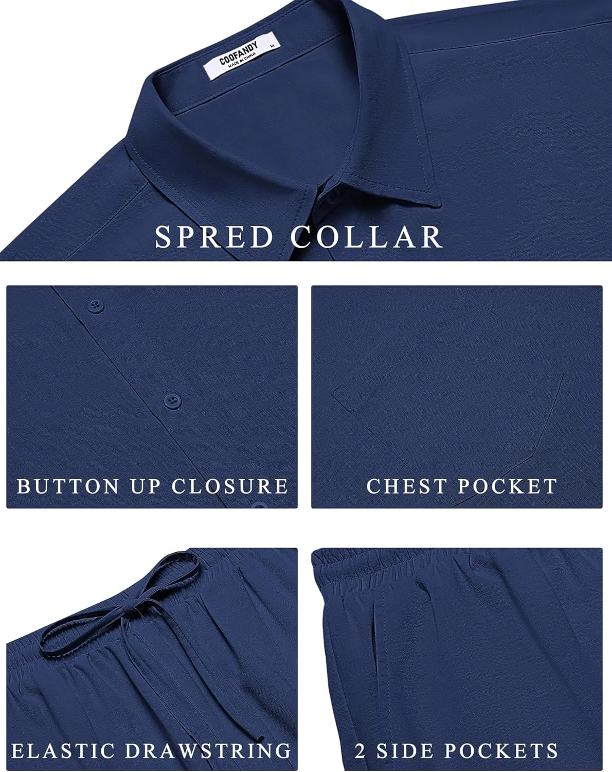 COOFANDY Mens 2 Piece Casual Beach Outfits Short Sleeve Button Down Shirts Summer Loose Pant Sets Vacation Walking Outfits