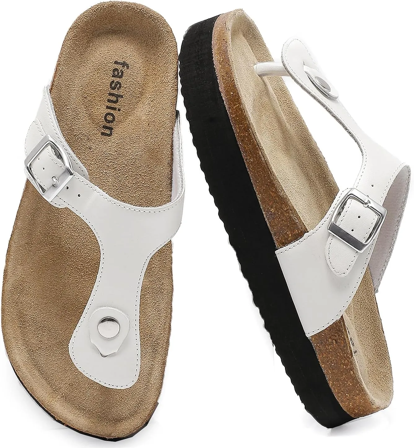 Cork Flip Flops for Women, Arch Support Thong Sandals with Adjustable Buckle Straps, Comfortable Casual Summer Footwear for Beach & Outdoor Activities