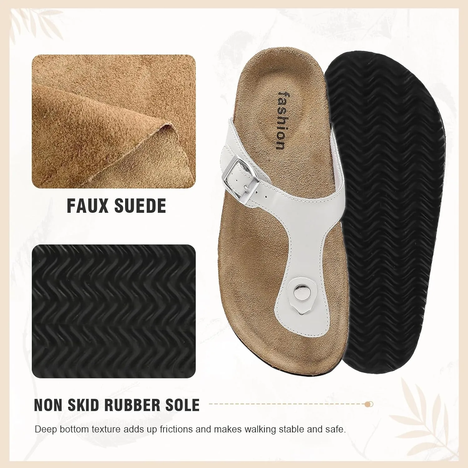 Cork Flip Flops for Women, Arch Support Thong Sandals with Adjustable Buckle Straps, Comfortable Casual Summer Footwear for Beach & Outdoor Activities