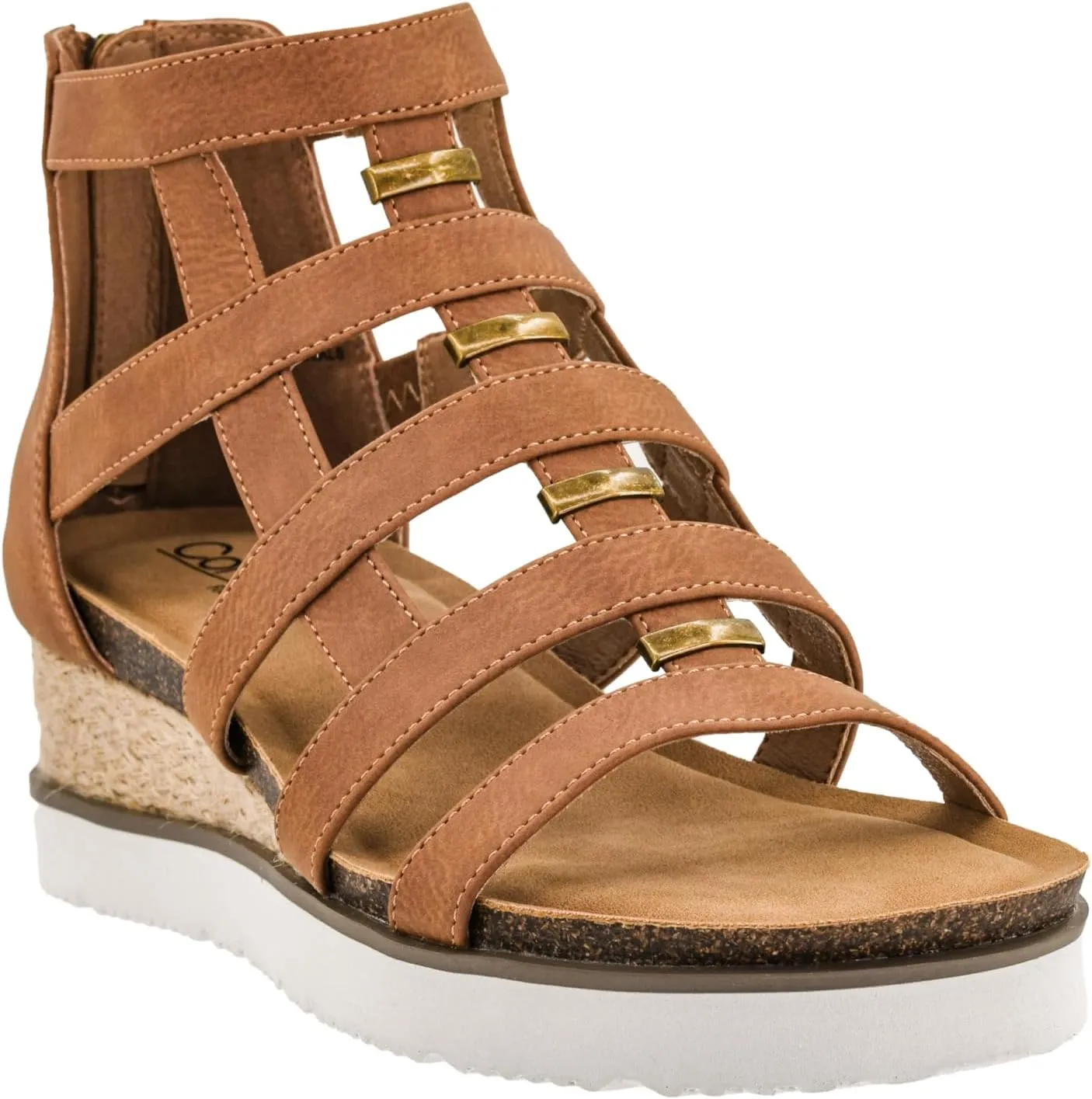 Corkys Footwear Hey Girl Women's Caged Animal Wedge Sandals - Featuring a 2-inch Heel, A Strappy Upper, Metal Accents, A Full Back Zip, and Comfortable Cushioned Insoles