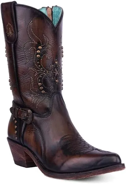 CORRAL LADIE'S BLACK/HONEY EMBROIDERY & STRAP POINTED TOE, CORRAL 43.8 X 34.8 X 11.0 SOLE,COWHIDE LEATHER, URBAN BOOT, F1347