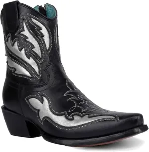 CORRAL LADIE'S BLACK/WHITE INLAY &EMBROIDERY ANKLE BOOT, CORRAL 43.8 X 34.8 X 11.0 SOLE,COWHIDE LEATHER, URBAN BOOT, F1361
