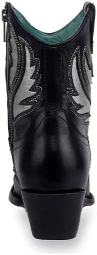 CORRAL LADIE'S BLACK/WHITE INLAY &EMBROIDERY ANKLE BOOT, CORRAL 43.8 X 34.8 X 11.0 SOLE,COWHIDE LEATHER, URBAN BOOT, F1361