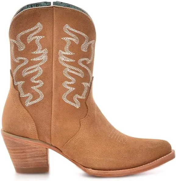 CORRAL LADIE'S CAMEL EMBROIDERY & ZIPPER ANKLE BOOT POINTED TOE, LEATHER SOLE, COWHIDE LEATHER, URBAN BOOTS, N0007