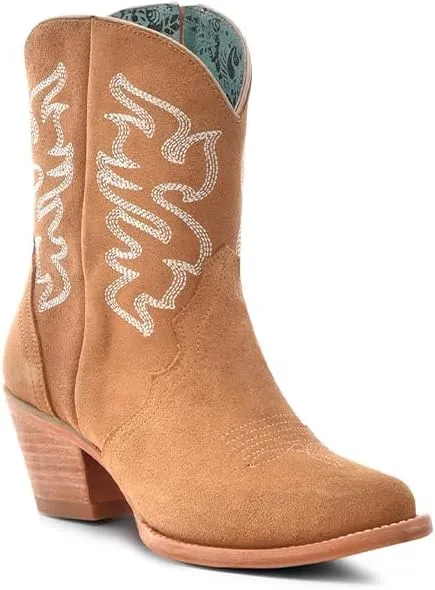 CORRAL LADIE'S CAMEL EMBROIDERY & ZIPPER ANKLE BOOT POINTED TOE, LEATHER SOLE, COWHIDE LEATHER, URBAN BOOTS, N0007