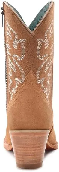 CORRAL LADIE'S CAMEL EMBROIDERY & ZIPPER ANKLE BOOT POINTED TOE, LEATHER SOLE, COWHIDE LEATHER, URBAN BOOTS, N0007