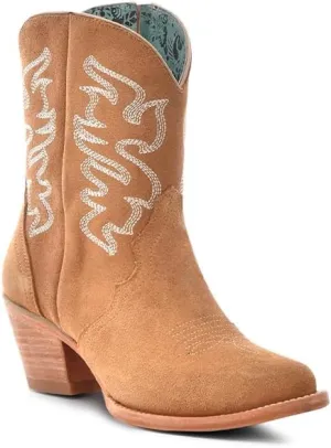 CORRAL LADIE'S CAMEL EMBROIDERY & ZIPPER ANKLE BOOT POINTED TOE, LEATHER SOLE, COWHIDE LEATHER, URBAN BOOTS, N0007
