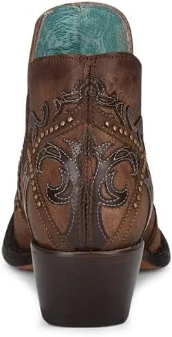 CORRAL LADIES LD ORIX OVERLAY & STUDS BOOTIE POINTED TOE, POINTED TOE, LEATHER Sole, 5 Shaft, GOAT/COWHIDE Leather, WESTERN SHOE, ORIX C3839 Size