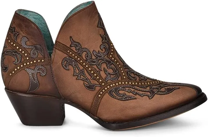 CORRAL LADIES LD ORIX OVERLAY & STUDS BOOTIE POINTED TOE, POINTED TOE, LEATHER Sole, 5 Shaft, GOAT/COWHIDE Leather, WESTERN SHOE, ORIX C3839 Size