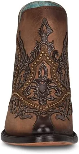 CORRAL LADIES LD ORIX OVERLAY & STUDS BOOTIE POINTED TOE, POINTED TOE, LEATHER Sole, 5 Shaft, GOAT/COWHIDE Leather, WESTERN SHOE, ORIX C3839 Size