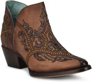 CORRAL LADIES LD ORIX OVERLAY & STUDS BOOTIE POINTED TOE, POINTED TOE, LEATHER Sole, 5 Shaft, GOAT/COWHIDE Leather, WESTERN SHOE, ORIX C3839 Size