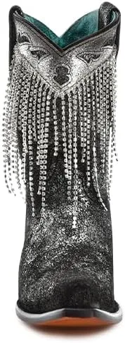 CORRAL LADIE'S OLADIE'S SILVER OVERLAY & EMBROIDERY & CRYSTALS ANKLE BOOT, LEATHER SOLE, COWHIDE LEATHER, URBAN BOOTS, Z5252