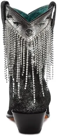 CORRAL LADIE'S OLADIE'S SILVER OVERLAY & EMBROIDERY & CRYSTALS ANKLE BOOT, LEATHER SOLE, COWHIDE LEATHER, URBAN BOOTS, Z5252
