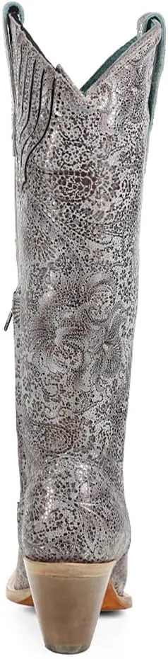 CORRAL LADIE'S SILVER FLORAL EMBROIDERY TALL TOP, LEATHER SOLE, COWHIDE LEATHER, URBAN BOOT, A4482