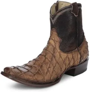 CORRAL MEN'S COGNAC FISH PIRARUCU EMBROIDERY NARROW SQ. TOE, LEATHER SOLE, FISH PIRARUCU LEATHER, URBAN BOOT, A4660