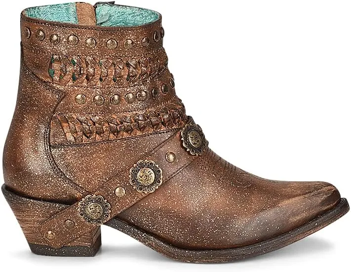 Corral Western Boots Womens Studs Straps Zip Ankle Almond F1276