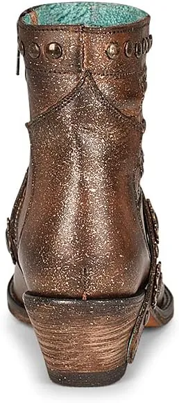 Corral Western Boots Womens Studs Straps Zip Ankle Almond F1276