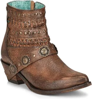 Corral Western Boots Womens Studs Straps Zip Ankle Almond F1276