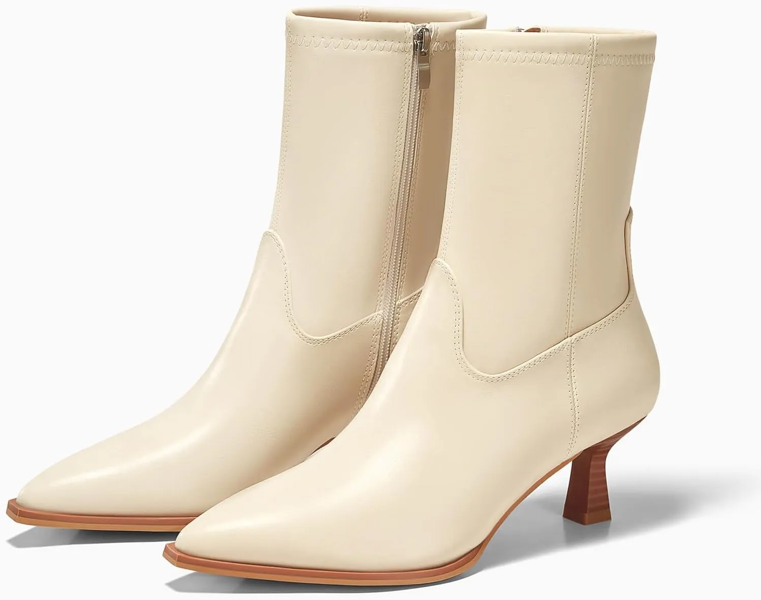 Coutgo Womens Pointed Toe Ankle Boots Stacked Kitten Low Heel Side Zipper Fall Booties Shoes
