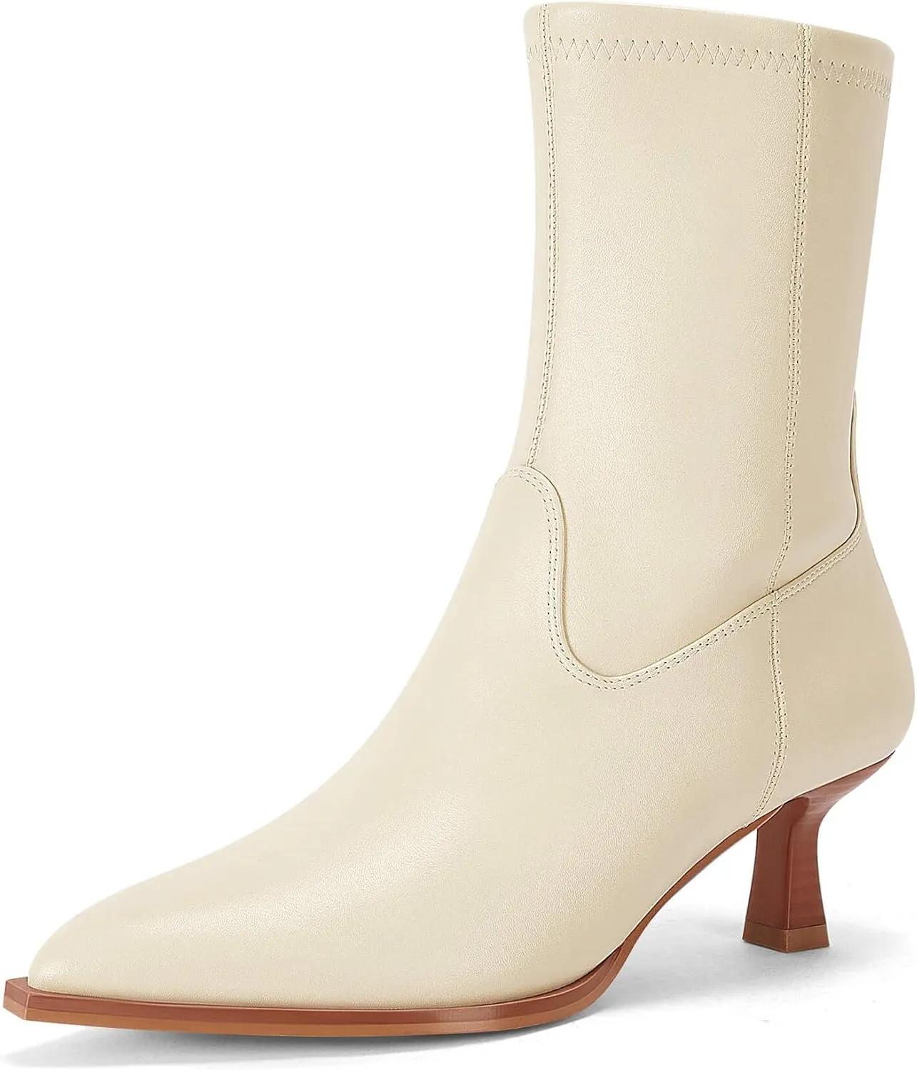 Coutgo Womens Pointed Toe Ankle Boots Stacked Kitten Low Heel Side Zipper Fall Booties Shoes