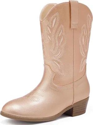 Cowgirl Boots for Little Girls Mid Calf Pointed Toe Kid Cowboy Boots Side Zipper Classic Embroidered Western Boots Horse Riding Shoes Party for Toddler Little Big Kids