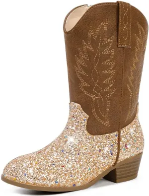 Cowgirl Boots for Little Girls Mid Calf Pointed Toe Kid Cowboy Boots Side Zipper Classic Embroidered Western Boots Horse Riding Shoes Party for Toddler Little Big Kids