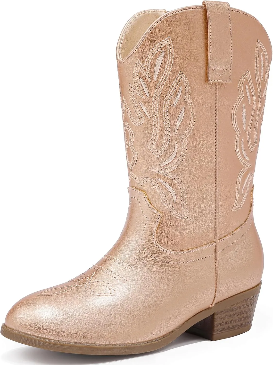 Cowgirl Boots for Little Girls Mid Calf Pointed Toe Kid Cowboy Boots Side Zipper Classic Embroidered Western Boots Horse Riding Shoes Party for Toddler Little Big Kids