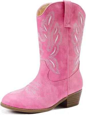 Cowgirl Boots for Little Girls Mid Calf Pointed Toe Kid Cowboy Boots Side Zipper Classic Embroidered Western Boots Horse Riding Shoes Party for Toddler Little Big Kids