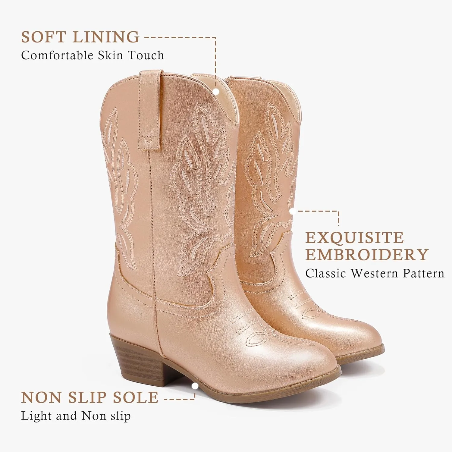 Cowgirl Boots for Little Girls Mid Calf Pointed Toe Kid Cowboy Boots Side Zipper Classic Embroidered Western Boots Horse Riding Shoes Party for Toddler Little Big Kids