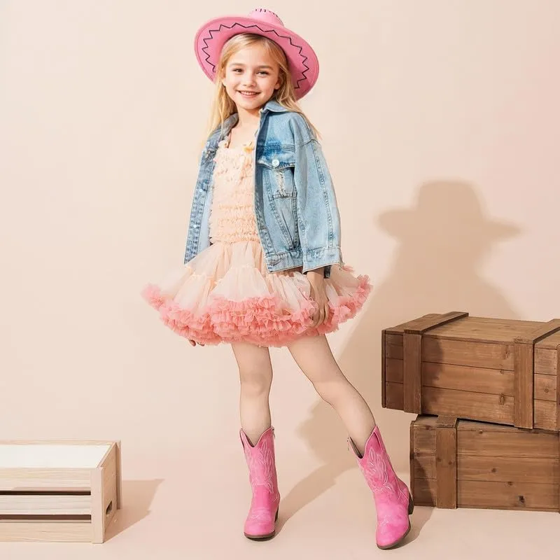 Cowgirl Boots for Little Girls Mid Calf Pointed Toe Kid Cowboy Boots Side Zipper Classic Embroidered Western Boots Horse Riding Shoes Party for Toddler Little Big Kids