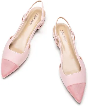 C.Paravano Women's Pointed Toe Slingback Flats | Comfort Heeled Sandals | Slip-On Flats | Perfect for Casual, Business, Party, Date (Size 11,Pink Flat)
