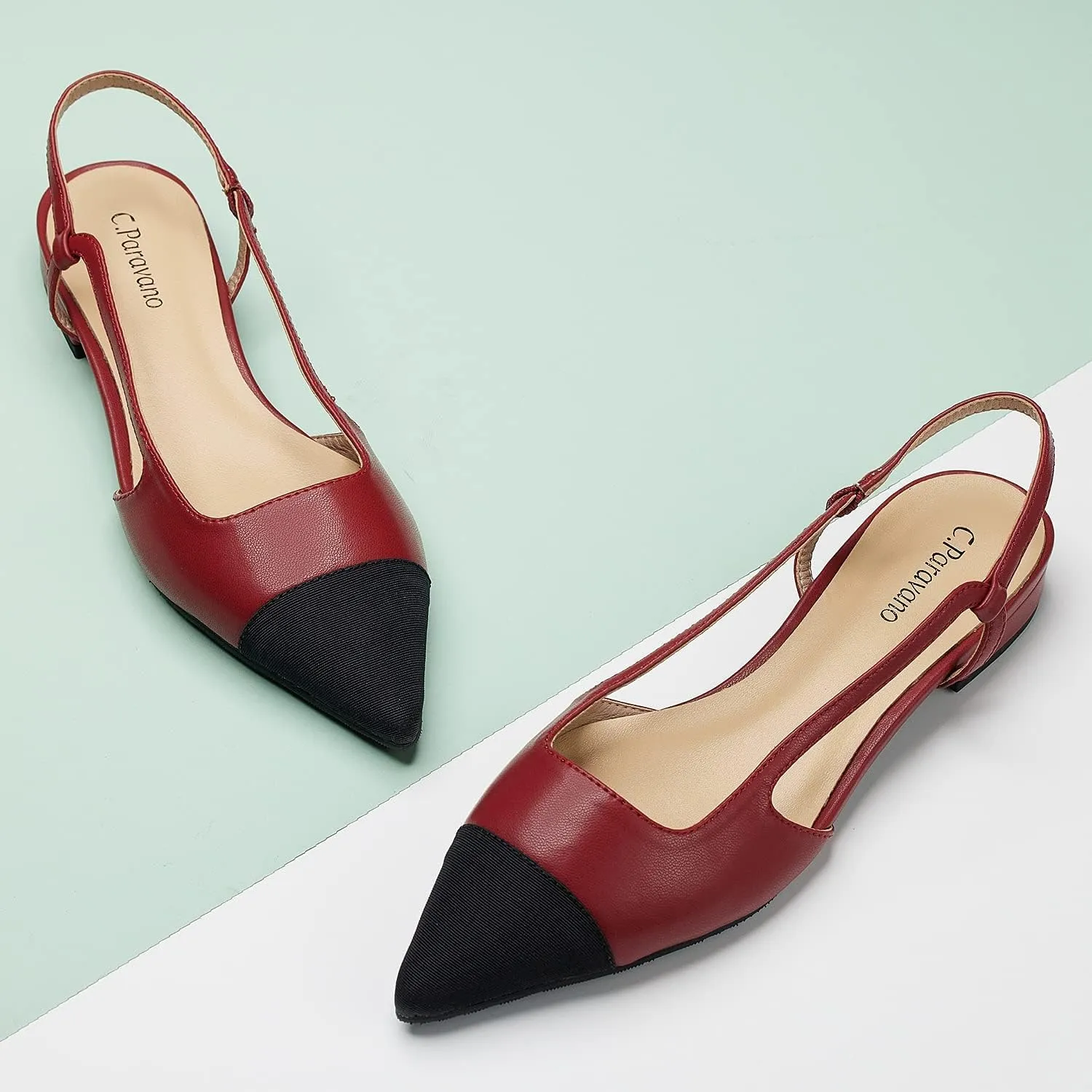C.Paravano Women's Pointed Toe Slingback Flats | Comfort Heeled Sandals | Slip-On Flats | Perfect for Casual, Business, Party, Date