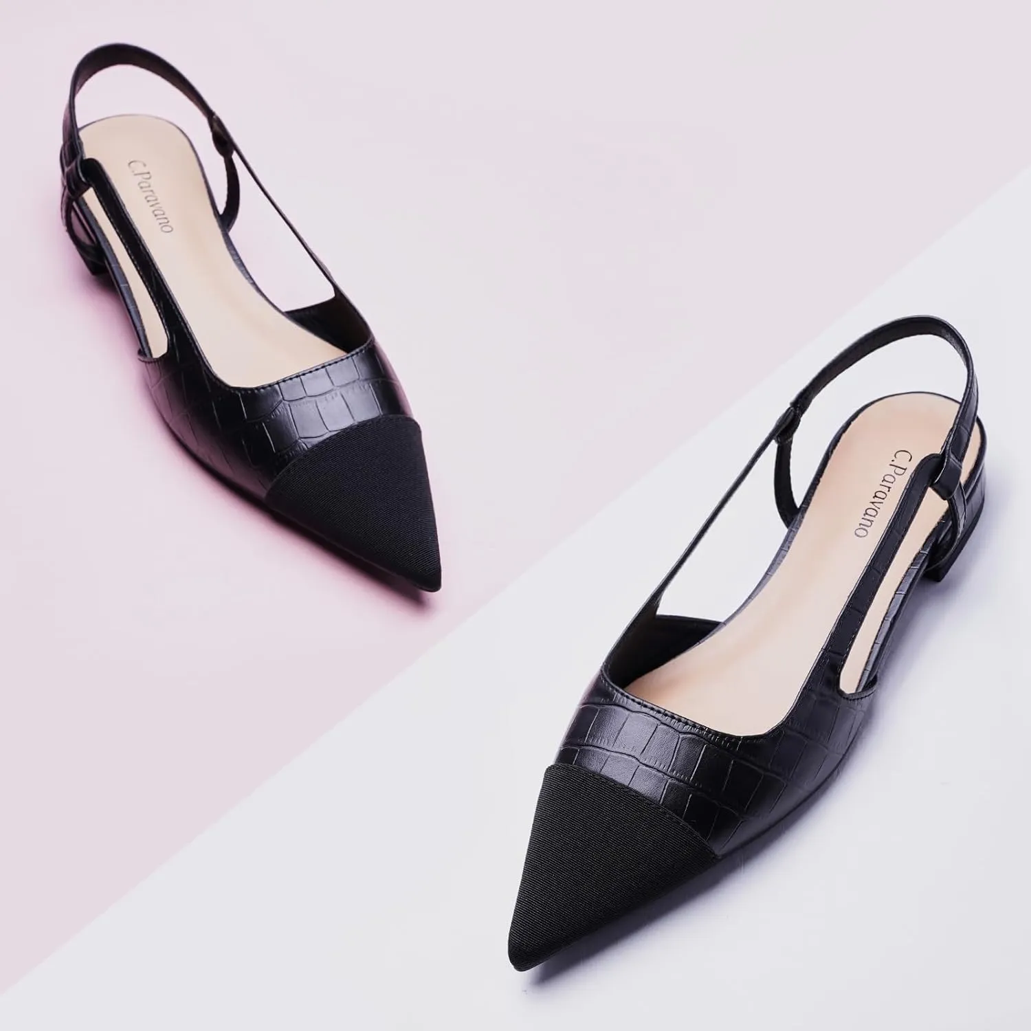 C.Paravano Women's Pointed Toe Slingback Flats | Comfort Heeled Sandals | Slip-On Flats | Perfect for Casual, Business, Party, Date