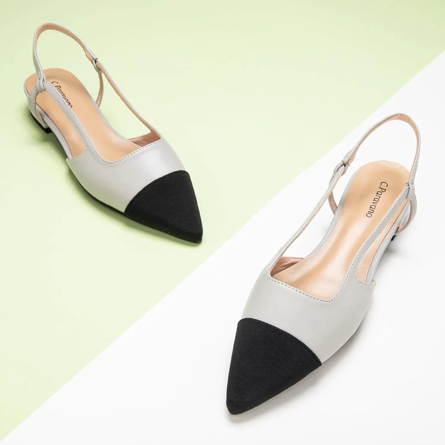 C.Paravano Women's Pointed Toe Slingback Flats | Comfort Heeled Sandals | Slip-On Flats | Perfect for Casual, Business, Party, Date