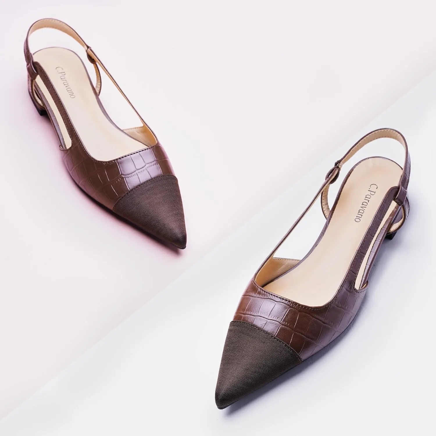 C.Paravano Women's Pointed Toe Slingback Flats | Comfort Heeled Sandals | Slip-On Flats | Perfect for Casual, Business, Party, Date