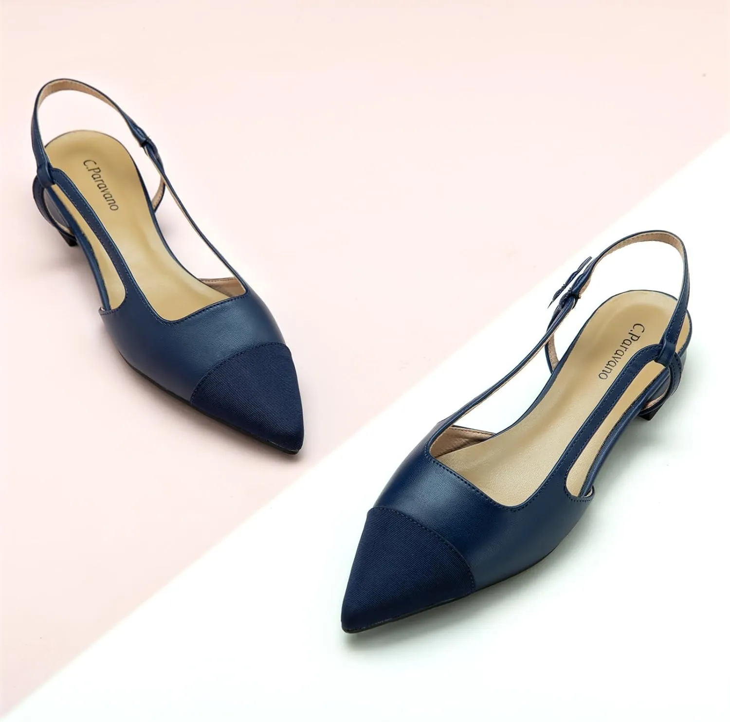 C.Paravano Women's Pointed Toe Slingback Flats | Comfort Heeled Sandals | Slip-On Flats | Perfect for Casual, Business, Party, Date