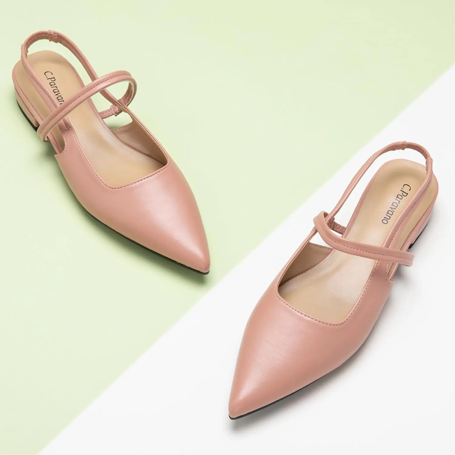 C.Paravano Women's Slingback Flats & Heels - Pointed Toe, Ankle Strap, Comfortable Leather Dress Shoes