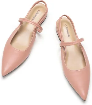 C.Paravano Women's Slingback Flats & Heels - Pointed Toe, Ankle Strap, Comfortable Leather Dress Shoes