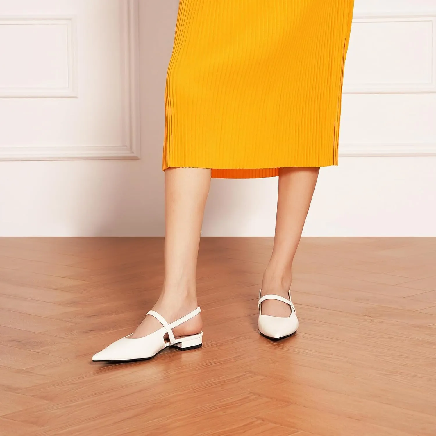 C.Paravano Women's Slingback Flats & Heels - Pointed Toe, Ankle Strap, Comfortable Leather Dress Shoes