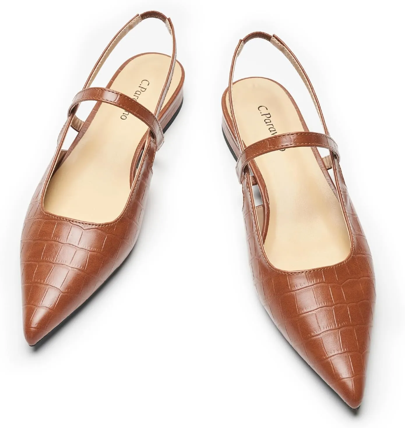 C.Paravano Women's Slingback Flats & Heels - Pointed Toe, Ankle Strap, Comfortable Leather Dress Shoes