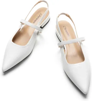 C.Paravano Women's Slingback Flats & Heels - Pointed Toe, Ankle Strap, Comfortable Leather Dress Shoes