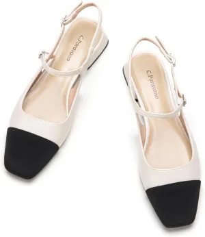 C.Paravano Women's Slingback | Square Toe Slingback Flats | Ankle Strap Flats Sandals | Slip on Casual Flats Shoes | Leather Dress Shoes for Wedding