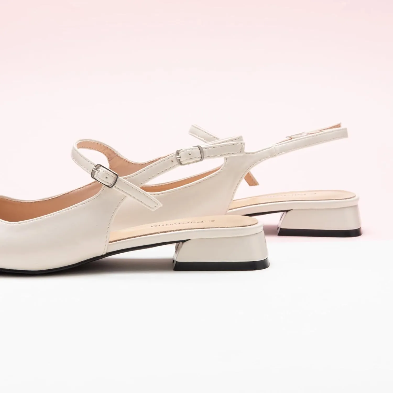 C.Paravano Women's Slingback | Square Toe Slingback Flats | Ankle Strap Flats Sandals | Slip on Casual Flats Shoes | Leather Dress Shoes for Wedding
