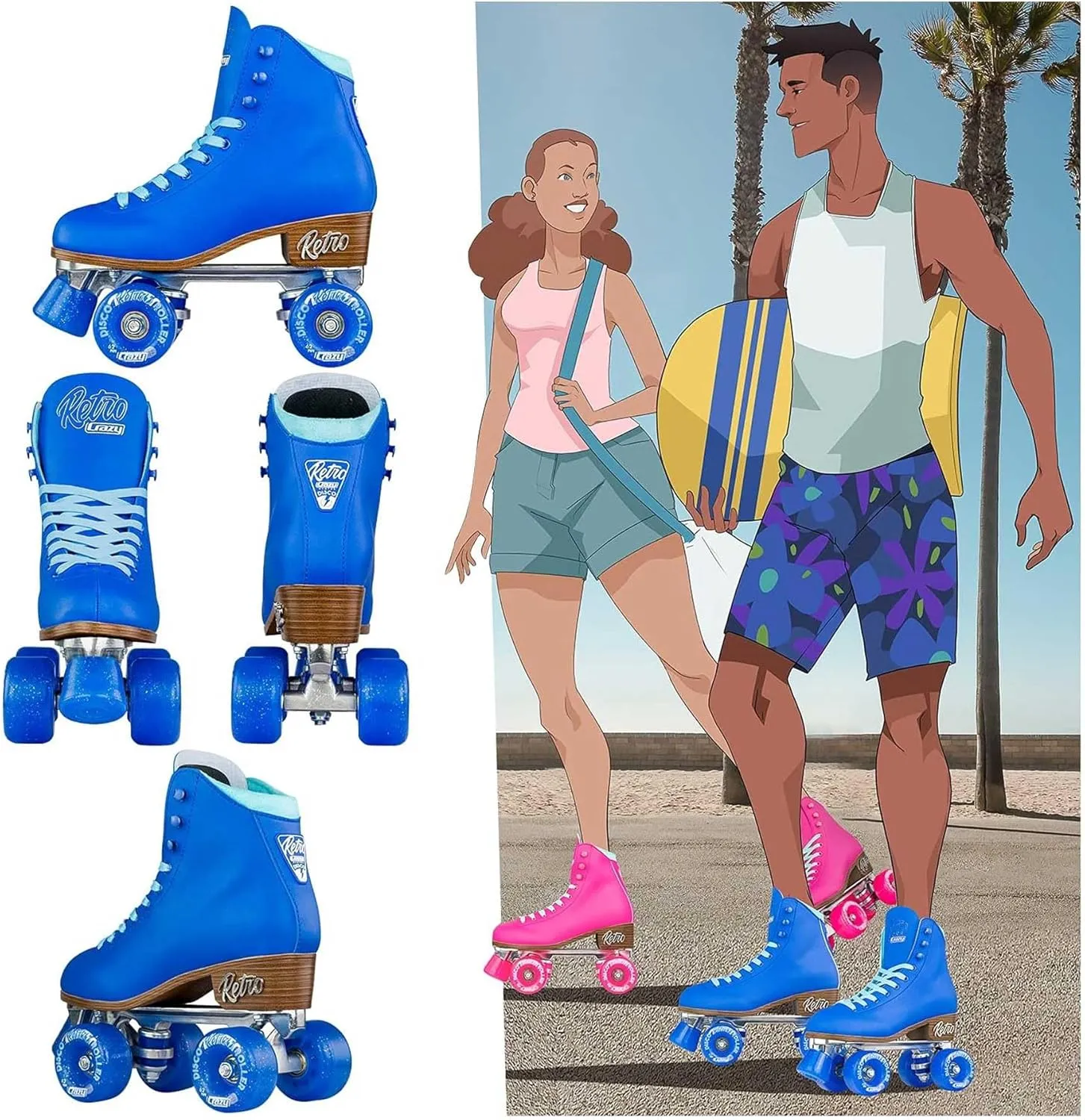 Crazy Skates Retro Roller Skates | Adjustable or Fixed Sizes | Classic Quad Skates for Men, Women and Girls