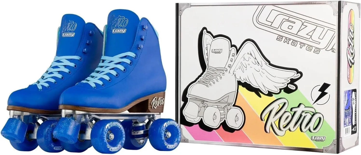 Crazy Skates Retro Roller Skates | Adjustable or Fixed Sizes | Classic Quad Skates for Men, Women and Girls