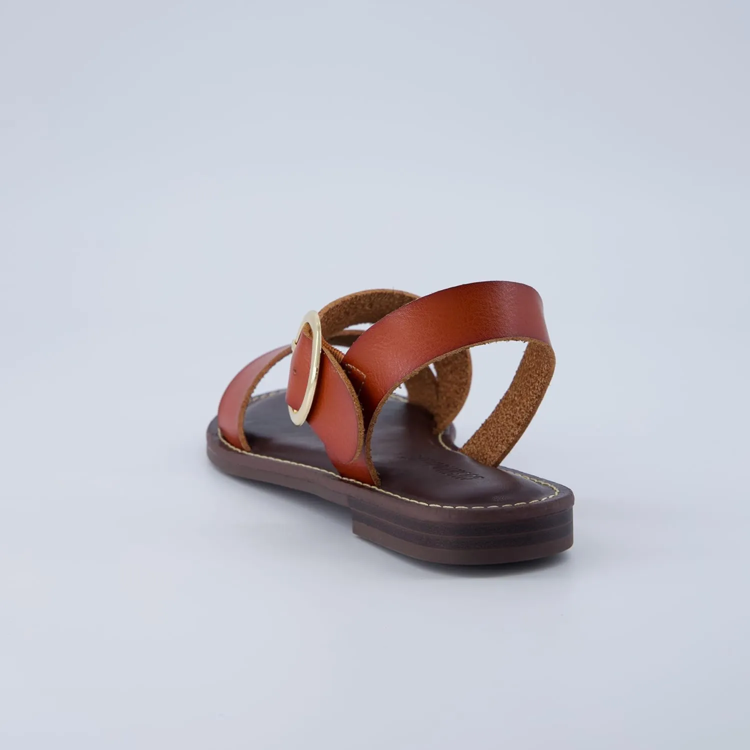 CUSHIONAIRE Lisbon Strappy Flat Sandals for Women 2025 with Adjustable Ankle Strap and Stylish Bold Buckle Accent Dressy Sandals
